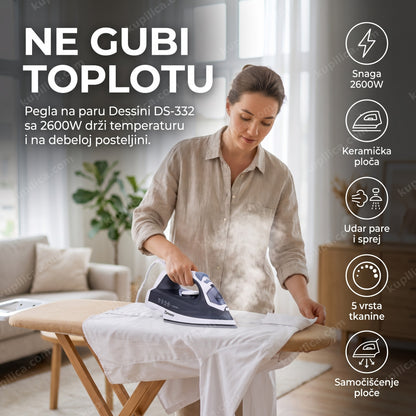 Pegla na paru Dessini DS-332 2600W sa keramičkom pločom, benefiti proizvoda