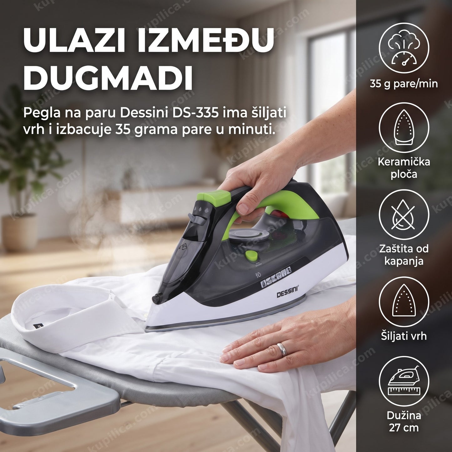 Pegla na paru Dessini DS-335 2000 W, keramička ploča, benefiti proizvoda