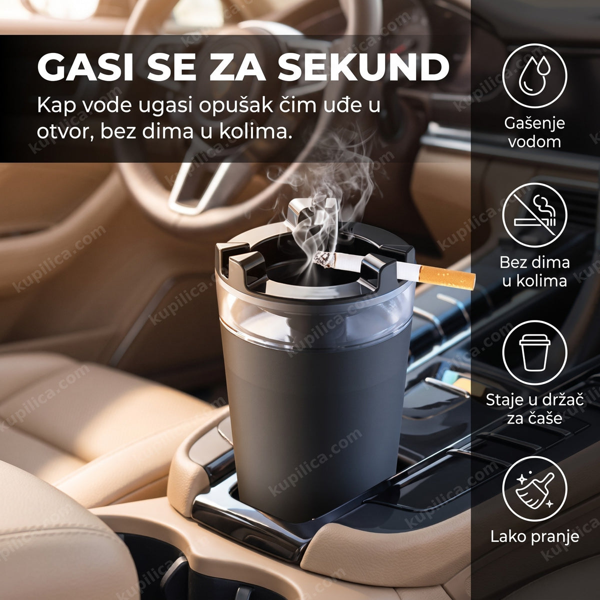 pepeljara sa vodenim gašenjem u držaču za čaše u autu, benefiti proizvoda