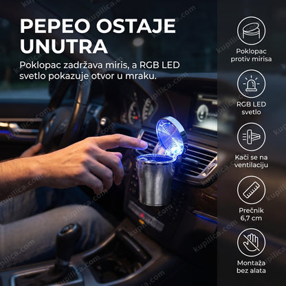 RGB LED pepeljara za auto P002 zakačena na rešetku ventilacije