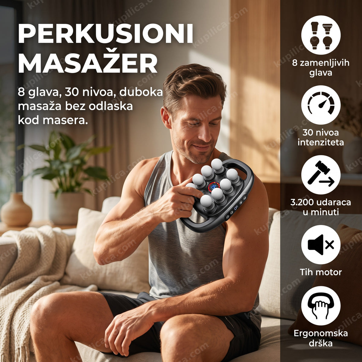 perkusioni masažer sa 8 glava u ruci odrasle osobe, benefiti proizvoda