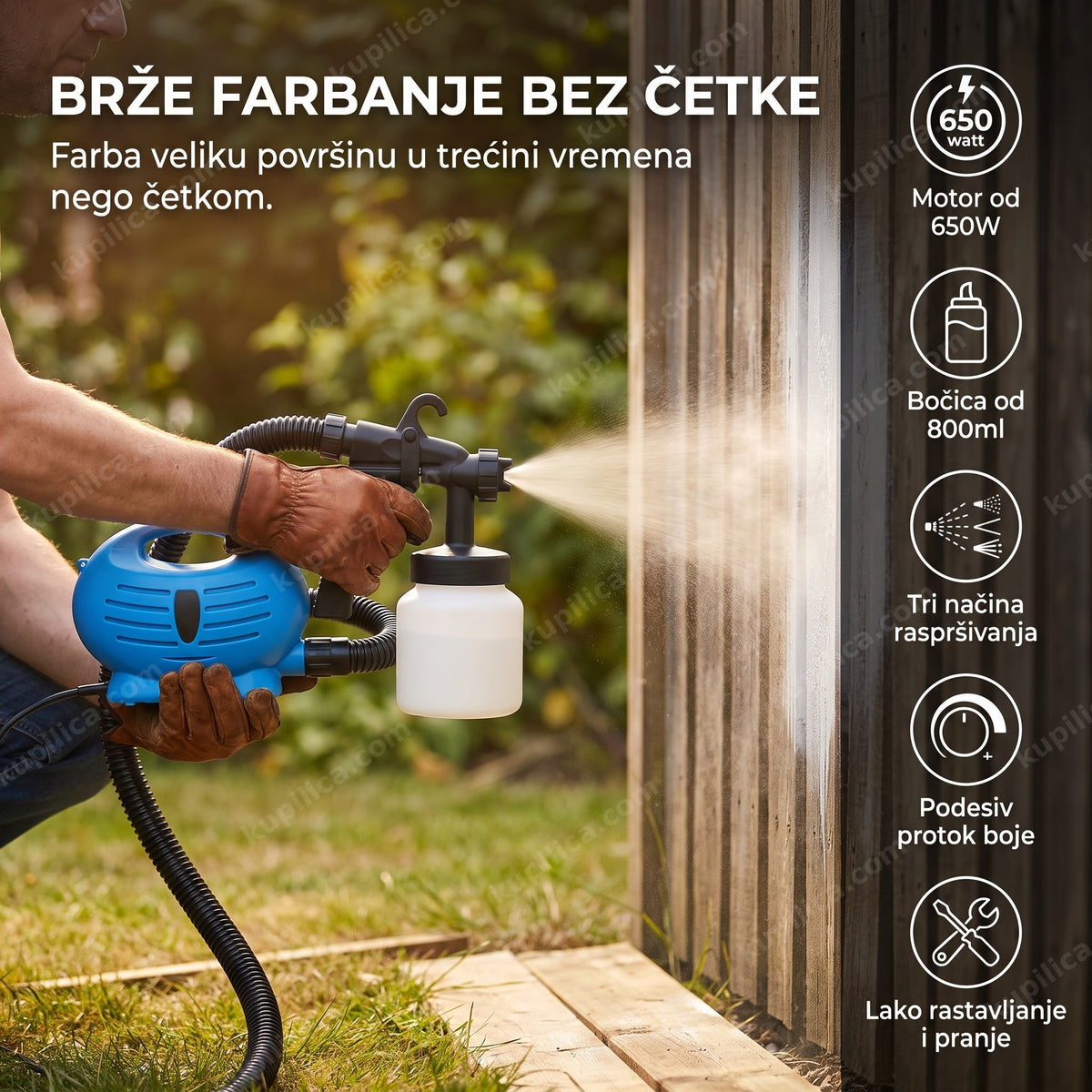 pištolj za farbanje u upotrebi na ogradi, benefiti proizvoda