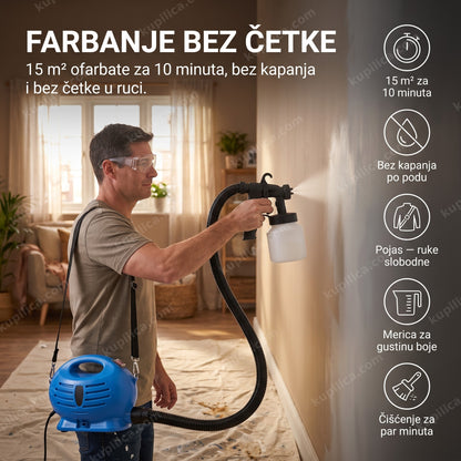 pištolj za farbanje zidova u upotrebi na zidu sobe, benefiti proizvoda