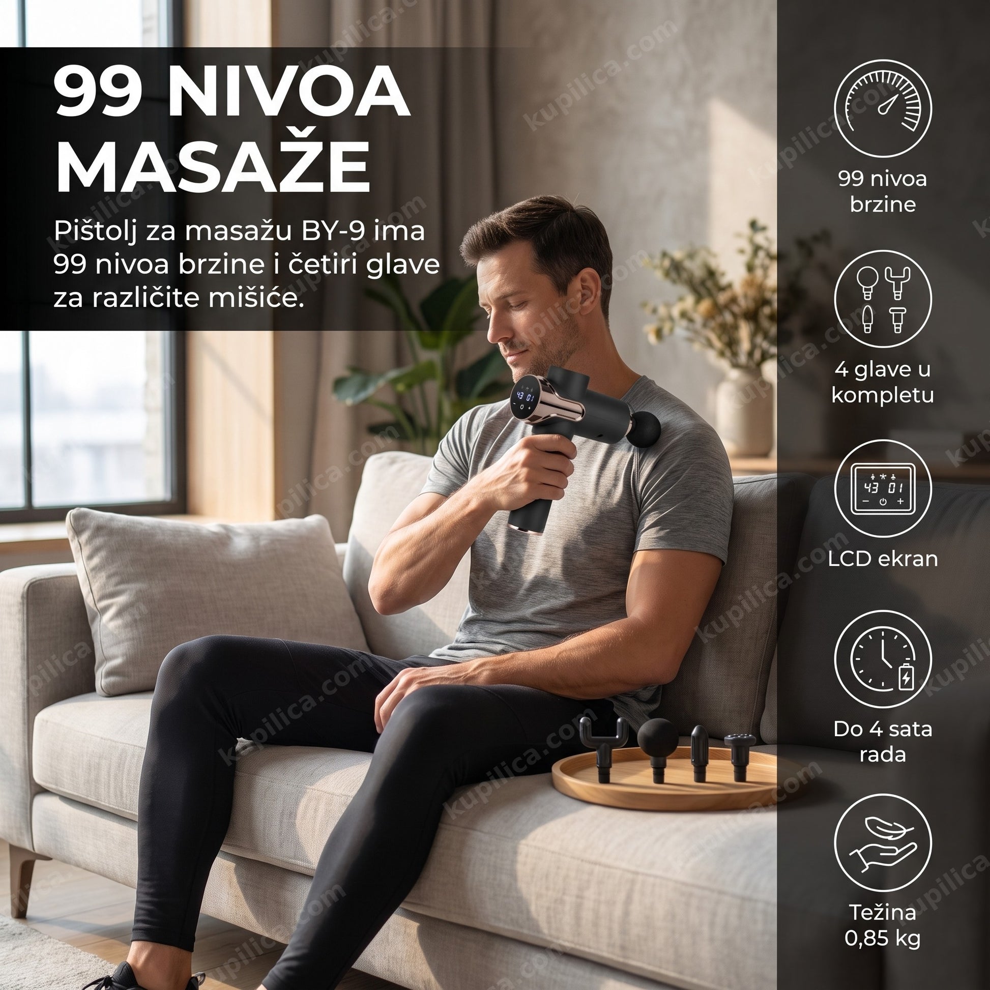 Pištolj za masažu BY-9 — masažer za celo telo, 99 brzina, benefiti proizvoda