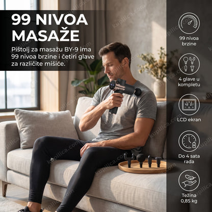 Pištolj za masažu BY-9 — masažer za celo telo, 99 brzina, benefiti proizvoda