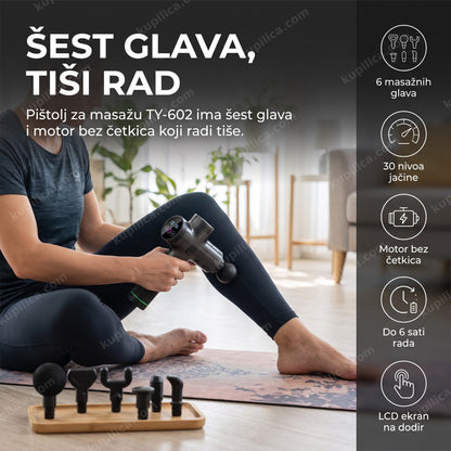 Pištolj za masažu TY-602 — 30 brzina, 6 masažnih glava, benefiti proizvoda