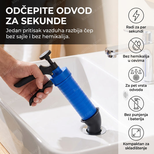 pištolj za odčepljivanje odvoda u upotrebi na sudoperi, benefiti proizvoda