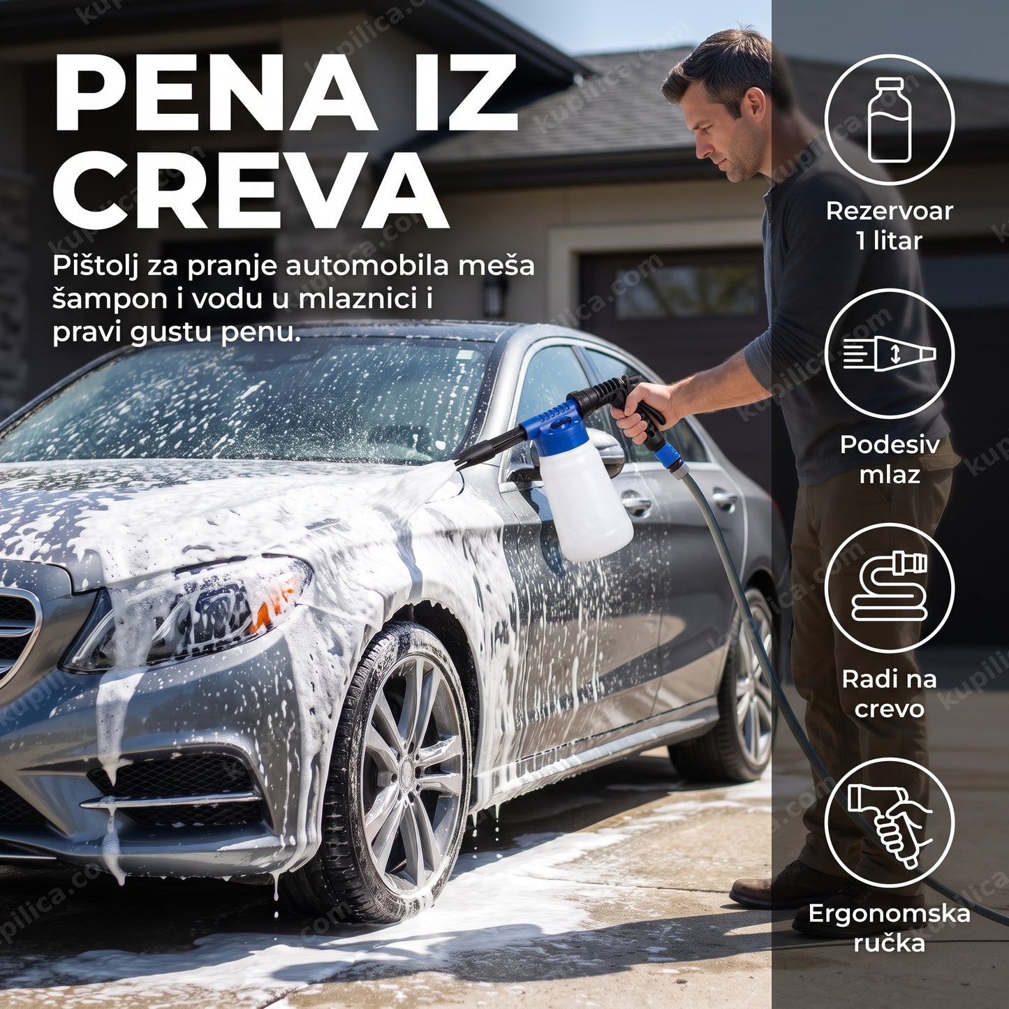 Pištolj za pranje automobila sa penom i rezervoarom 1 L, benefiti proizvoda