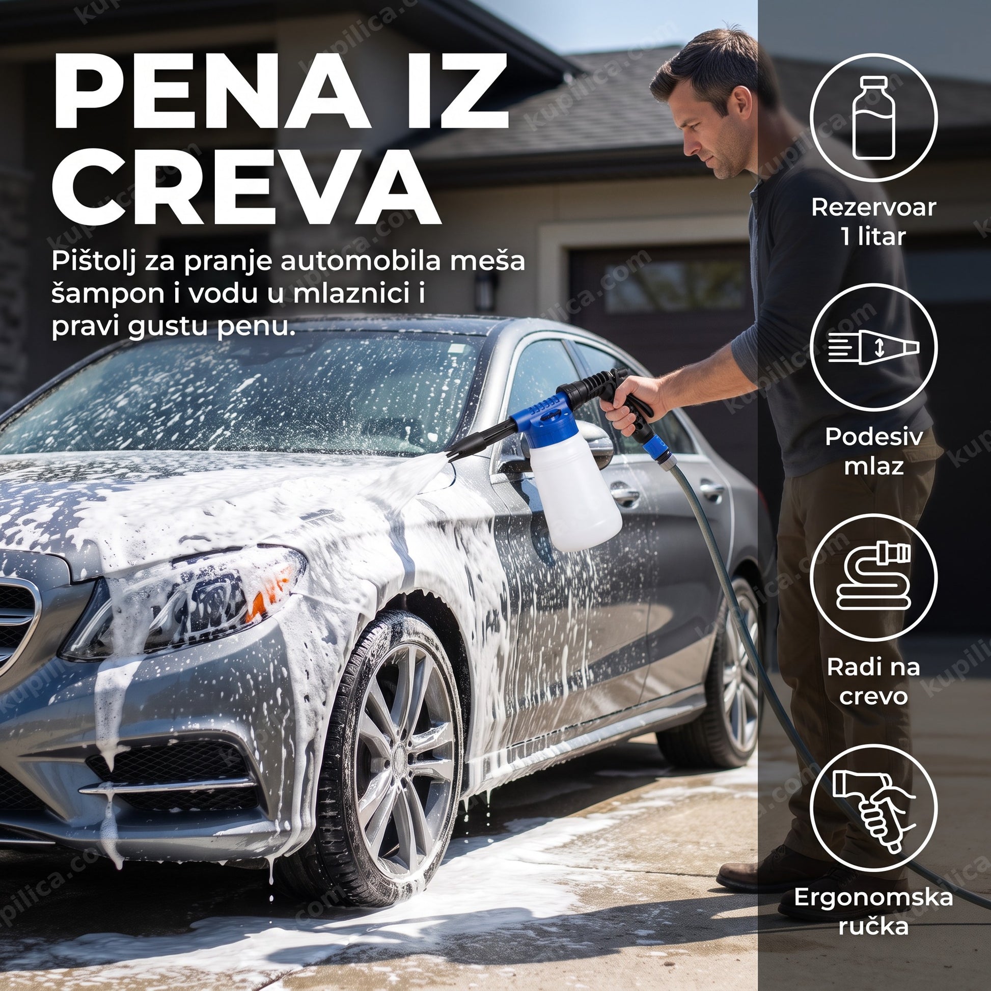 Pištolj za pranje automobila sa penom i rezervoarom 1 L, benefiti proizvoda