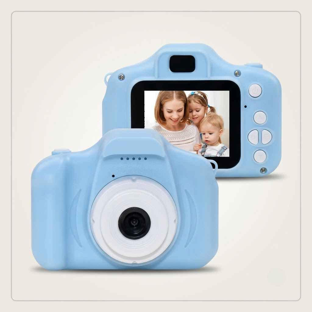 plavi dečiji digitalni fotoaparat — pregled
