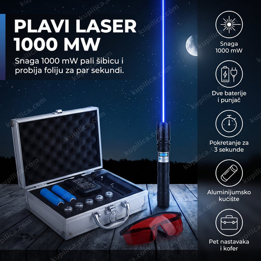 plavi laser 1000 mw sa priborom u koferu, benefiti proizvoda