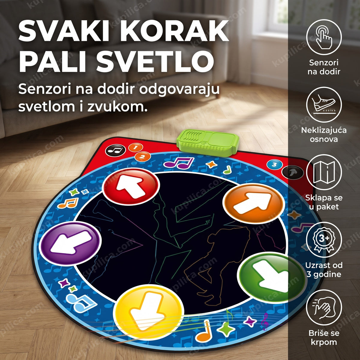 plesna led podloga za decu sa muzikom razvijena na parketu u dnevnoj sobi