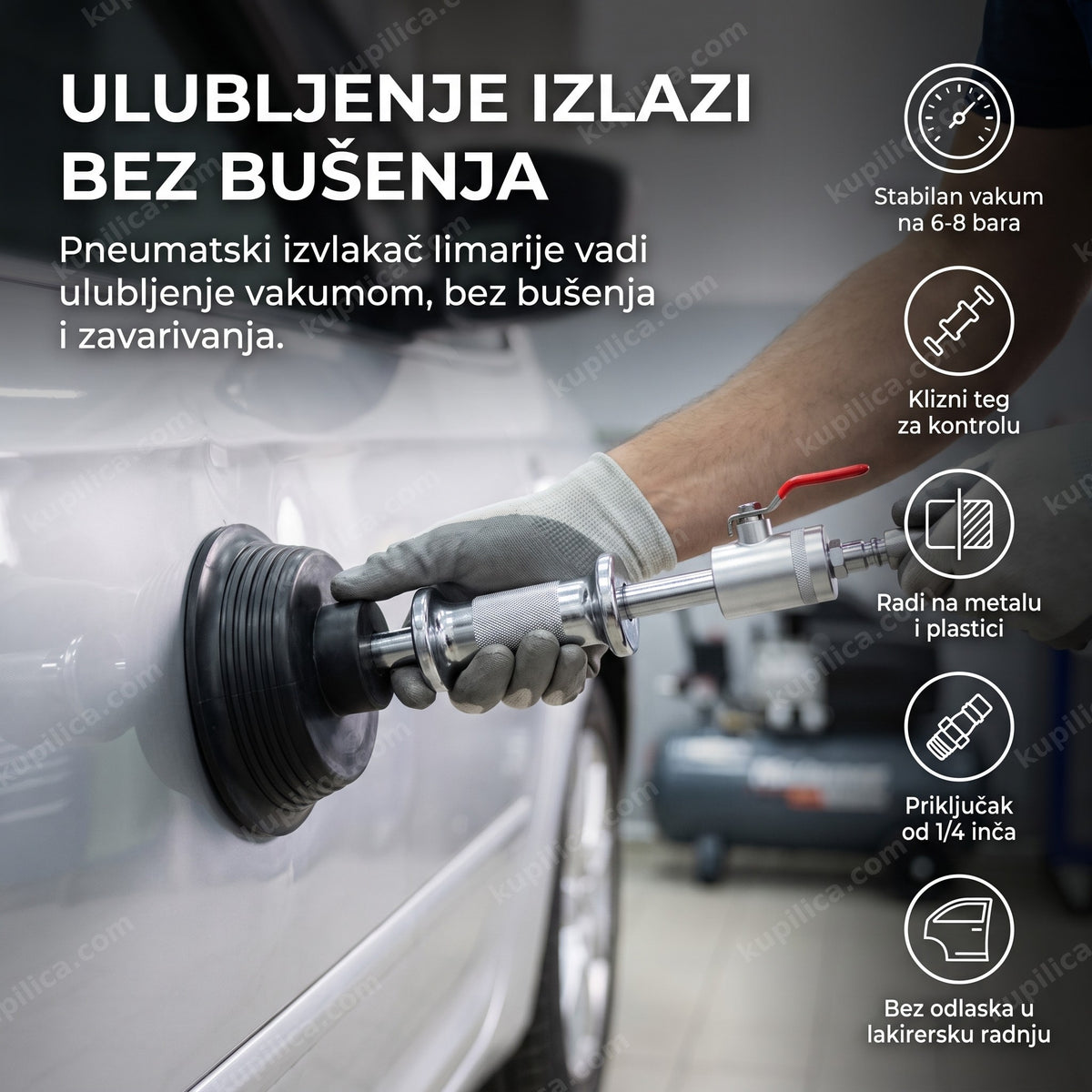 vakum glava pneumatskog izvlakača limarije na ulubljenju karoserije automobila, benefiti proizvoda