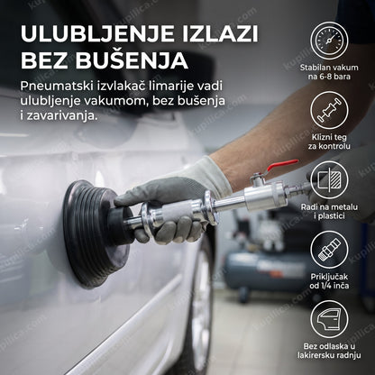 vakum glava pneumatskog izvlakača limarije na ulubljenju karoserije automobila, benefiti proizvoda