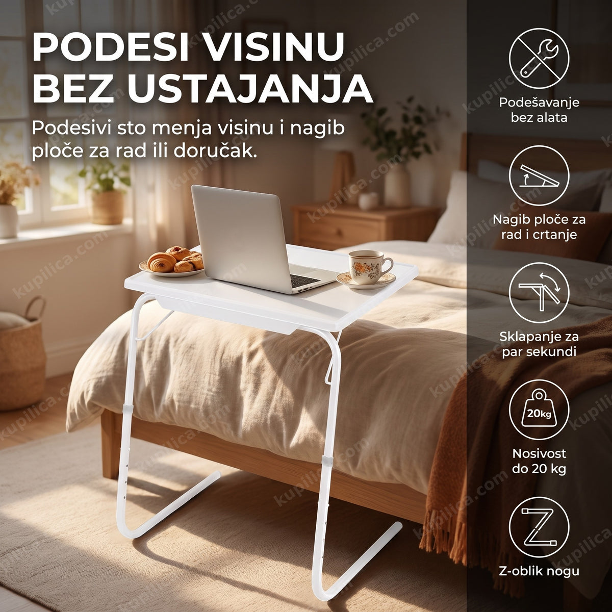 podesivi sto za laptop i doručak pored kreveta, benefiti proizvoda