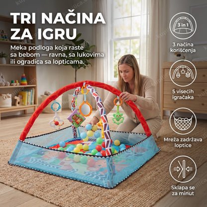 Podloga za igru sa lopticama za bebe 3u1, plava, sa 20 loptica