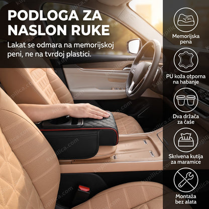 Crna PU kožna podloga na naslonu za ruke u automobilu sa držačima čaša