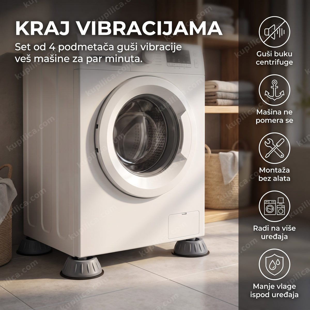 podmetači za veš mašinu protiv vibracija ispod nogica uređaja, benefiti proizvoda