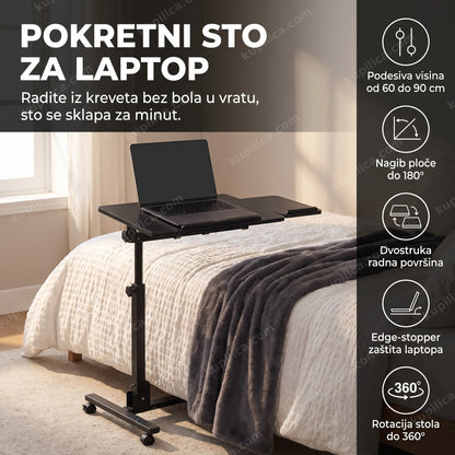 pokretni sto za laptop pored kreveta sa ugašenim ekranom, benefiti proizvoda
