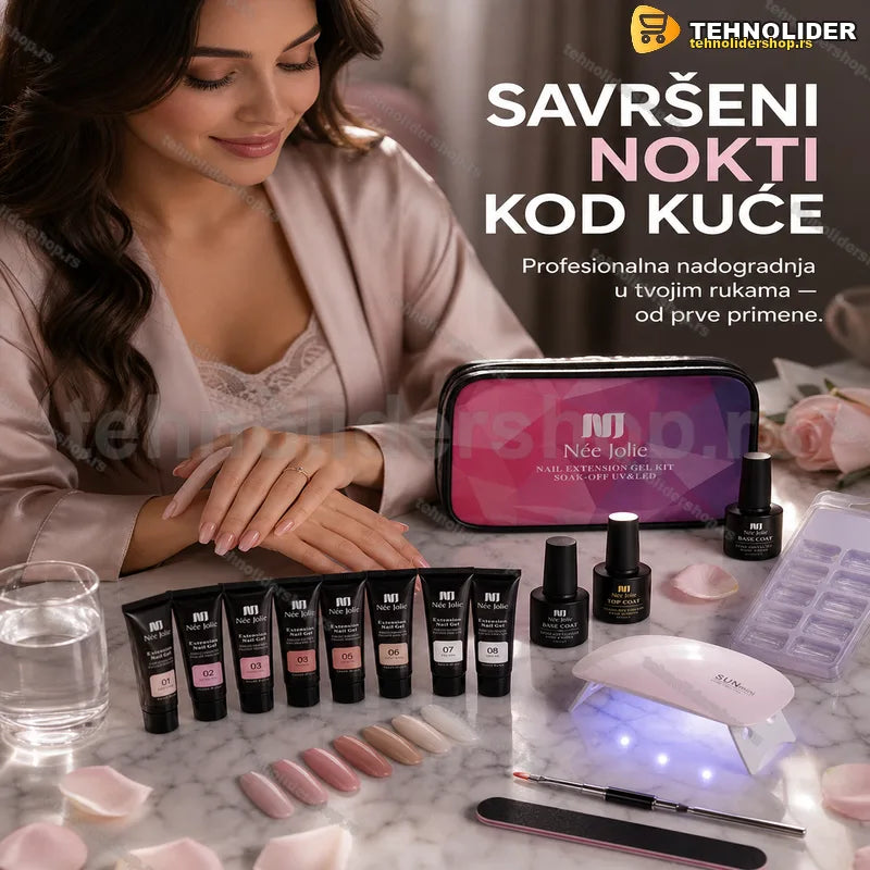 poli gel set sa 7 gelova i mini lampom — kompletno pakovanje sa priborom