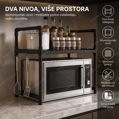 Dvonivelna polica za mikrotalasnu sa aluminijumskim okvirom u kuhinji, benefiti proizvoda