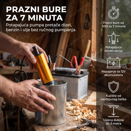 potapajuća pumpa za pretakanje goriva spuštena u kanister na terenu, benefiti proizvoda