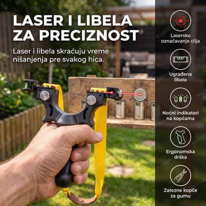 praćka sa laserom gađa mete od limenki u dvorištu, benefiti proizvoda