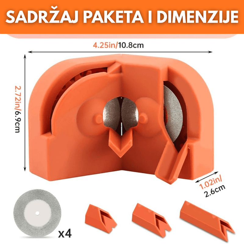 tabela dimenzija oštrača 10.8x6.9x2.6 cm sa sadržajem paketa od 2 diska