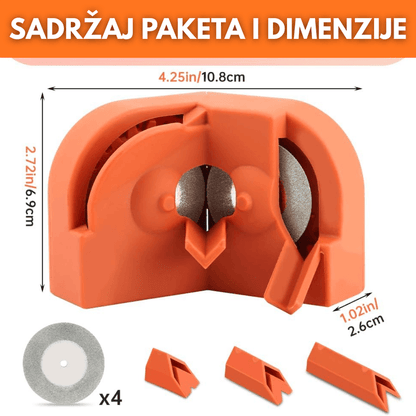 tabela dimenzija oštrača 10.8x6.9x2.6 cm sa sadržajem paketa od 2 diska