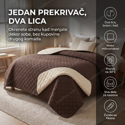 Prekrivač za krevet sa dva lica presavijen da se vide obe boje - benefiti proizvoda