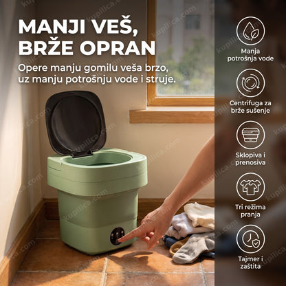 prenosiva mašina za veš 9l otvorenog poklopca sa vešom u kupatilu, prikaz benefita proizvoda