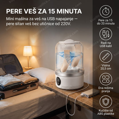 prenosiva mini mašina za veš sa čarapama u hostelskoj sobi na putovanju, benefiti proizvoda
