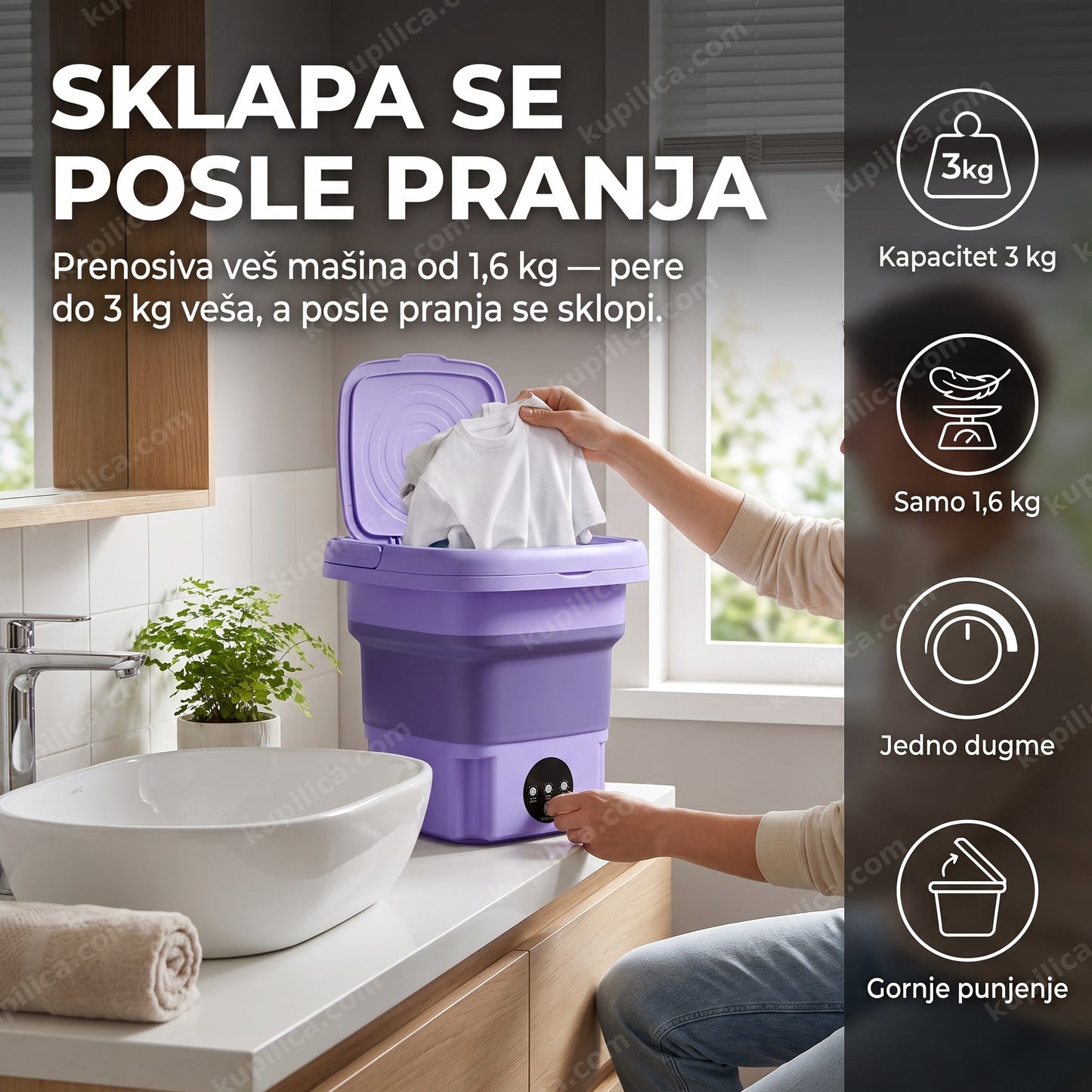 Prenosiva sklopiva veš mašina 3 kg u malom stanu bez priključka