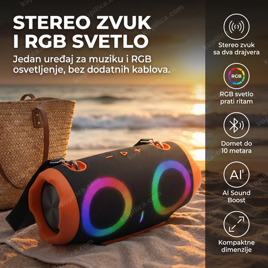 prenosivi bluetooth zvučnik xtreem4 sa rgb svetlom na plaži, benefiti proizvoda