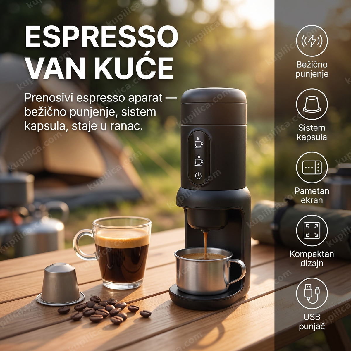 prenosivi espresso aparat na kampovanju sa kapsulom, benefiti proizvoda