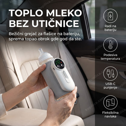 Prenosivi grejač za flašice sa baterijom i USB-C punjenjem u automobilu