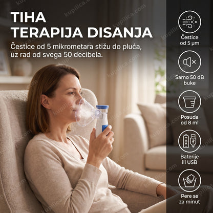 Prenosivi mesh inhalator W3O2 za decu i odrasle sa maskom za lice