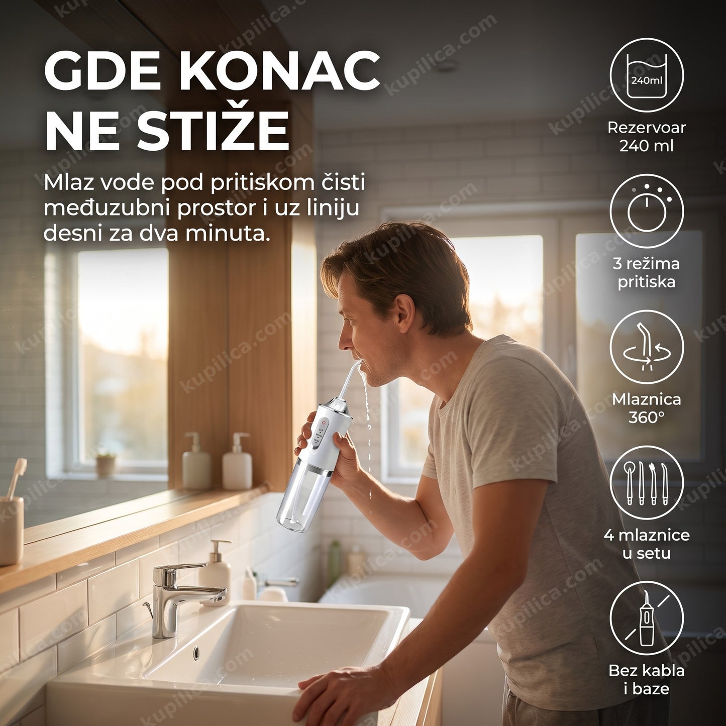 Prenosivi irigator za zube Oral Irigator 240 ml sa četiri mlaznice