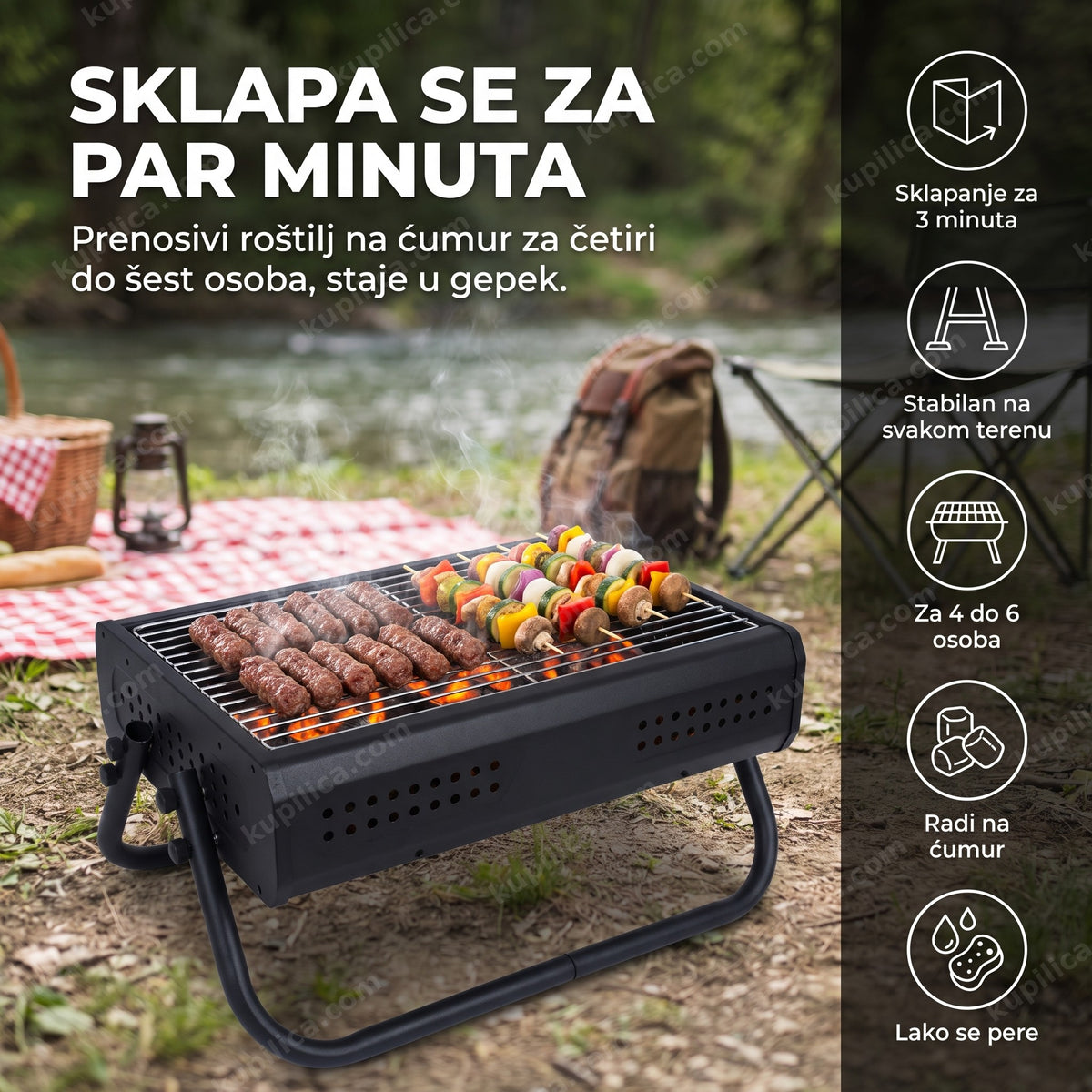 Sklopivi prenosivi roštilj na ćumur sa žarom na kampovanju, benefiti proizvoda