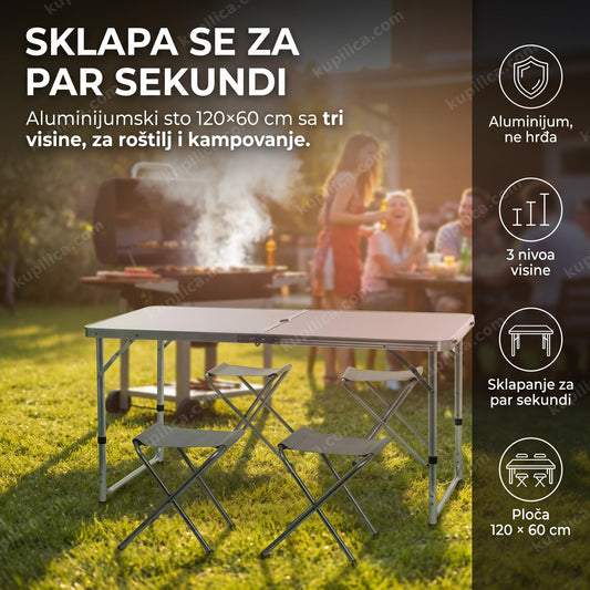 prenosivi sklopivi sto od aluminijuma postavljen u dvorištu za roštilj, benefiti proizvoda