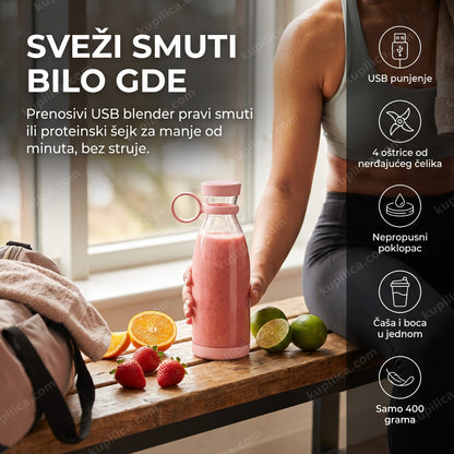 prenosivi usb blender za smoothie — spreman posle treninga u teretani sa svežim voćem, benefiti proizvoda
