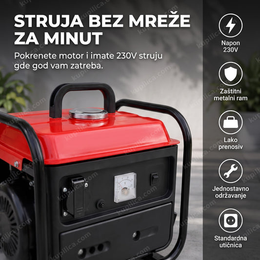 prenosni benzinski generator sa metalnim ramom na terenu bez struje