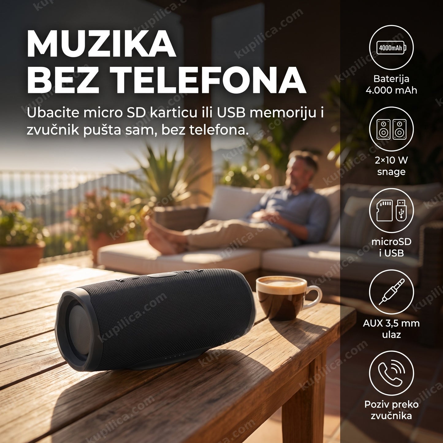 Prenosni bluetooth zvučnik Charge 4 sa 2×10 W zvuka i microSD ulazom