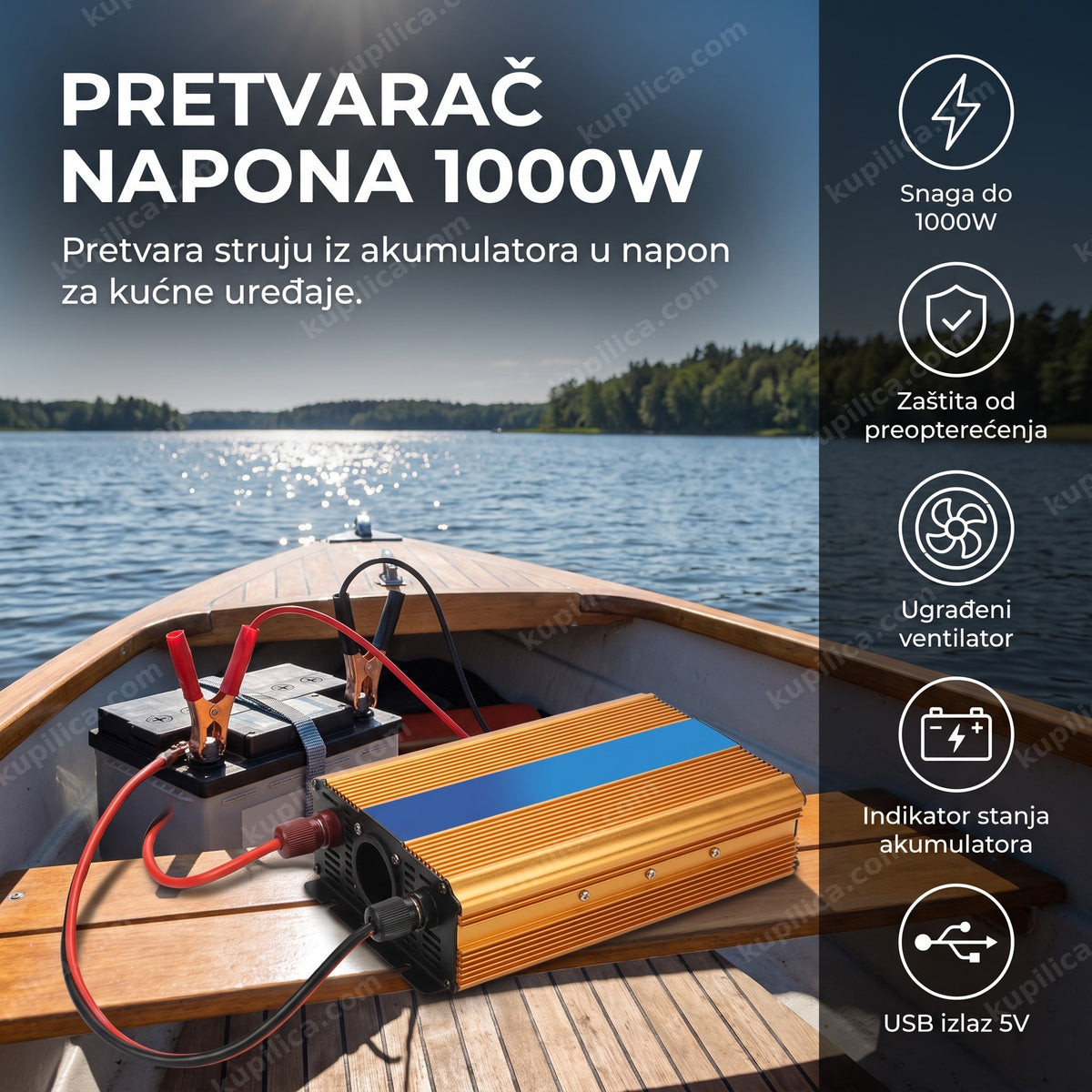 pretvarač napona 1000w na palubi čamca pored akumulatora, benefiti proizvoda