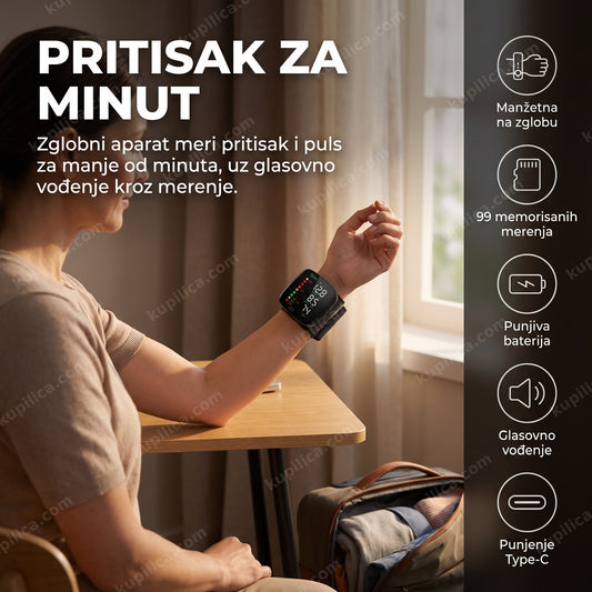 pritisak za minut — merenje pritiska zglobnim aparatom sa glasovnim vođenjem za stolom, benefiti proizvoda