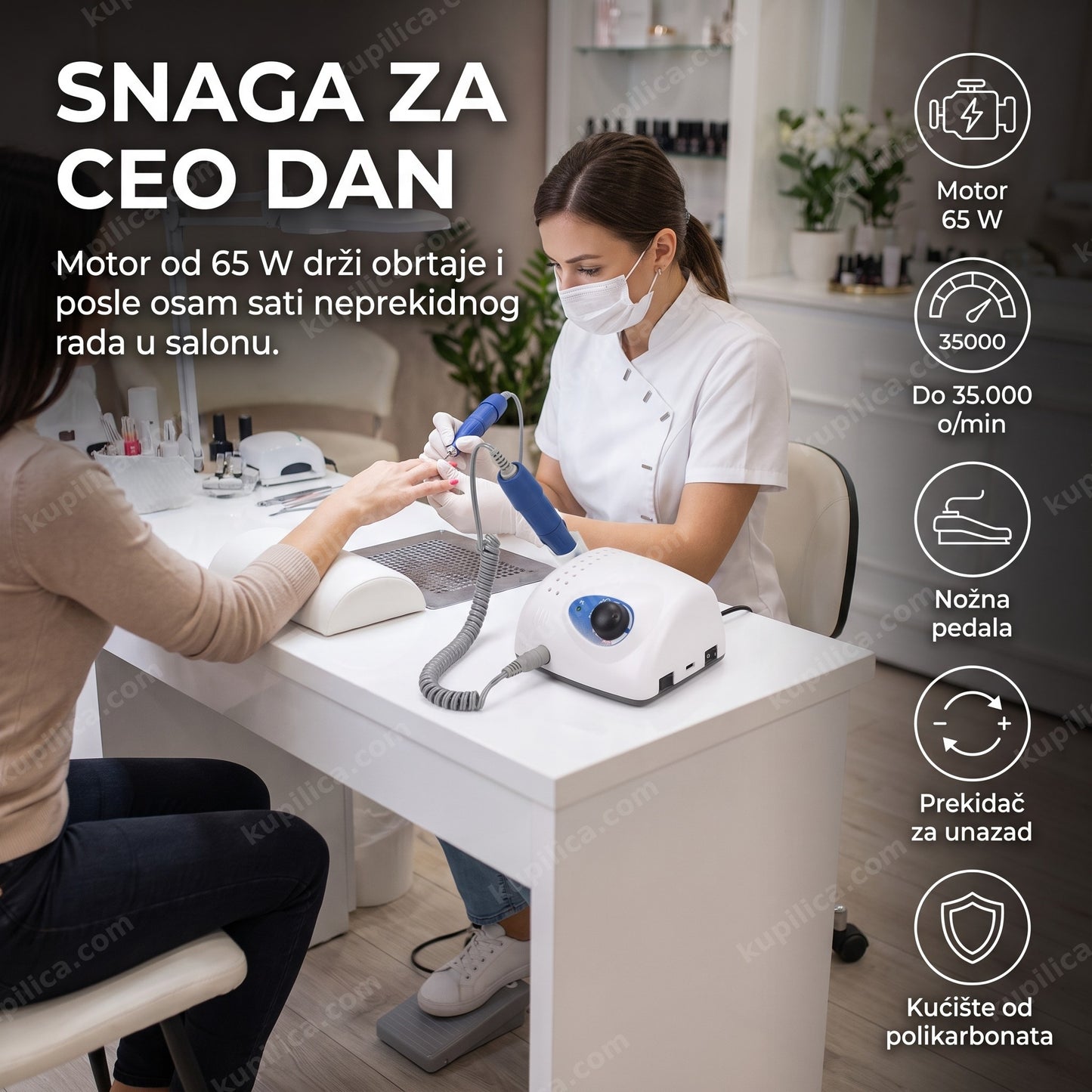 Profesionalna električna turpija za nokte Strong 210 sa nožnom pedalom