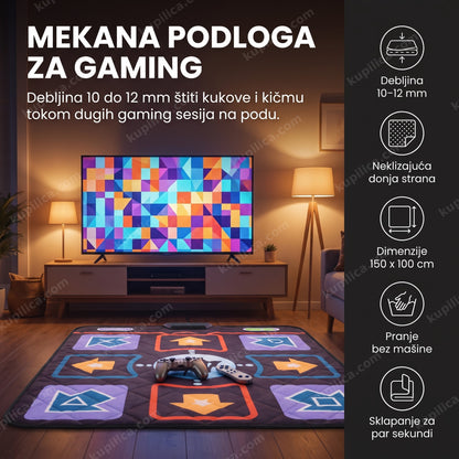 Prostirka za TV gaming sa džojsticima ispred ekrana sa apstraktnom šarom, benefiti proizvoda