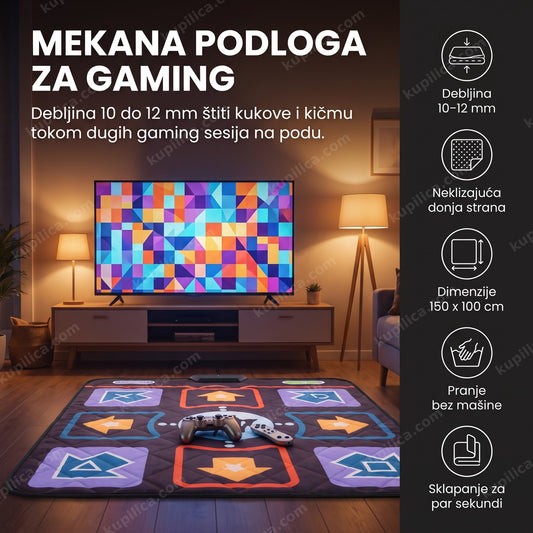 Prostirka za TV gaming sa džojsticima ispred ekrana sa apstraktnom šarom, benefiti proizvoda