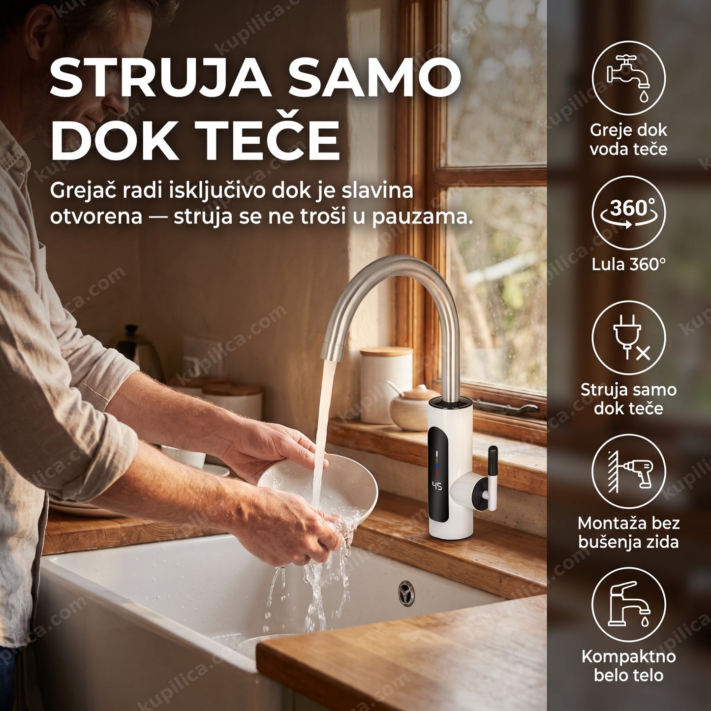 Protočna slavina sa grejačem PureWhite RY-022 za montažu na sudoperu