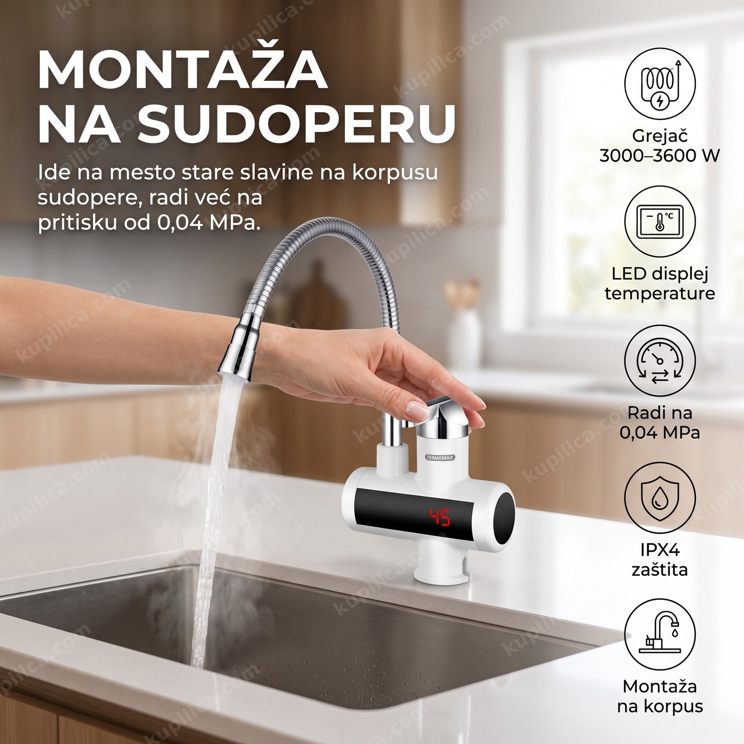 Protočna slavina sa grejačem Mühler Termomax TX42TFD za montažu na korpus